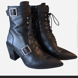 L'INTERVALLE Black Lace Up Boots with Buckle Detail